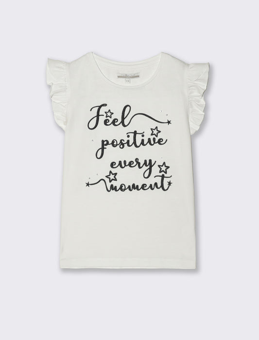 T-shirt bambina in cotone con ricamo - Bianco