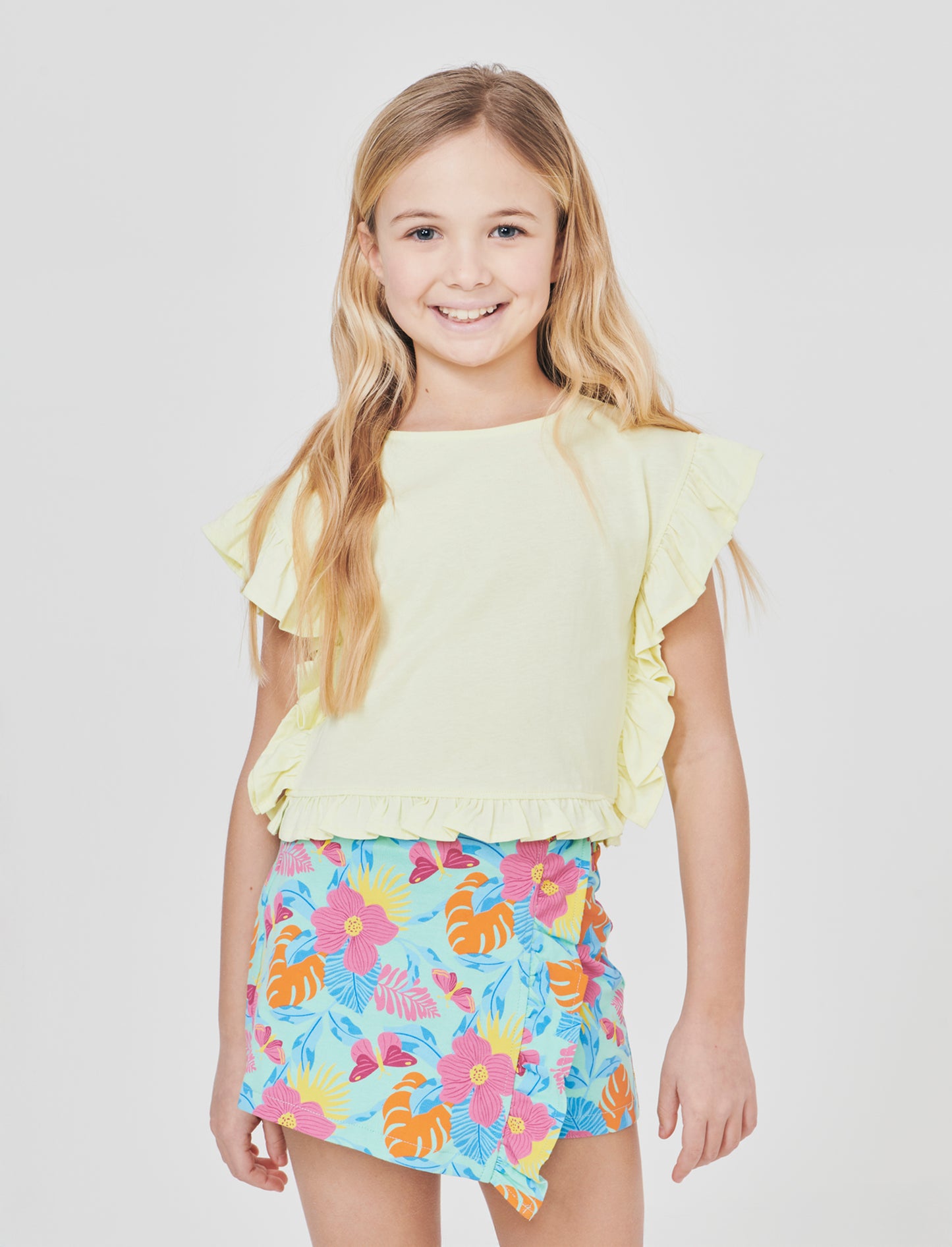 T-shirt da bambina con rouches e arricci - Giallo