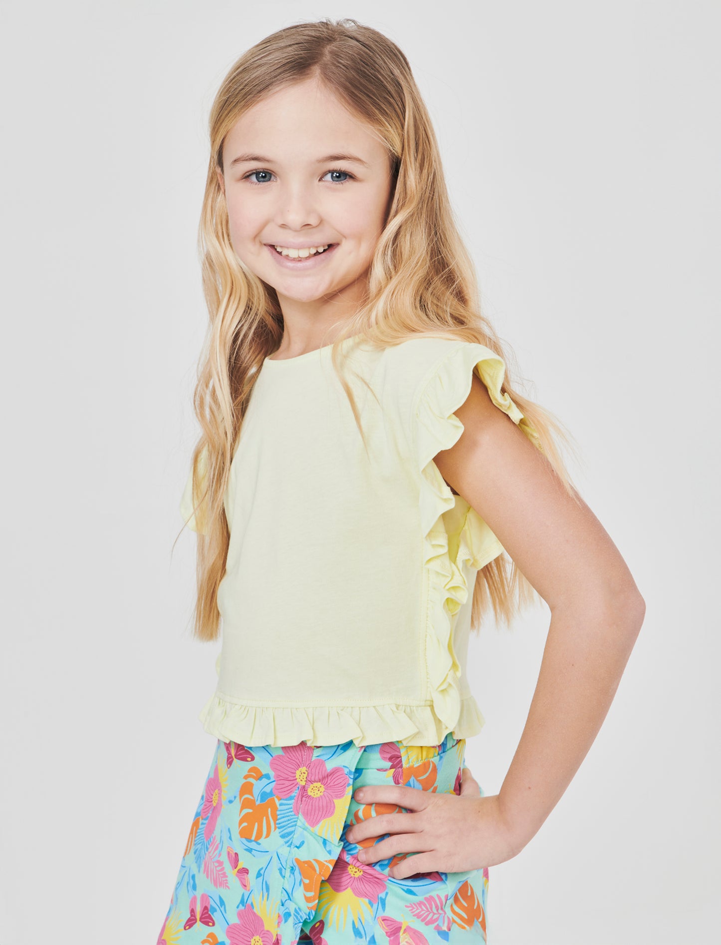 T-shirt da bambina con rouches e arricci - Giallo