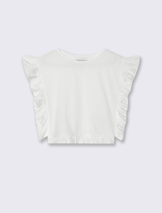 T-shirt da bambina con rouches e arricci - Bianco