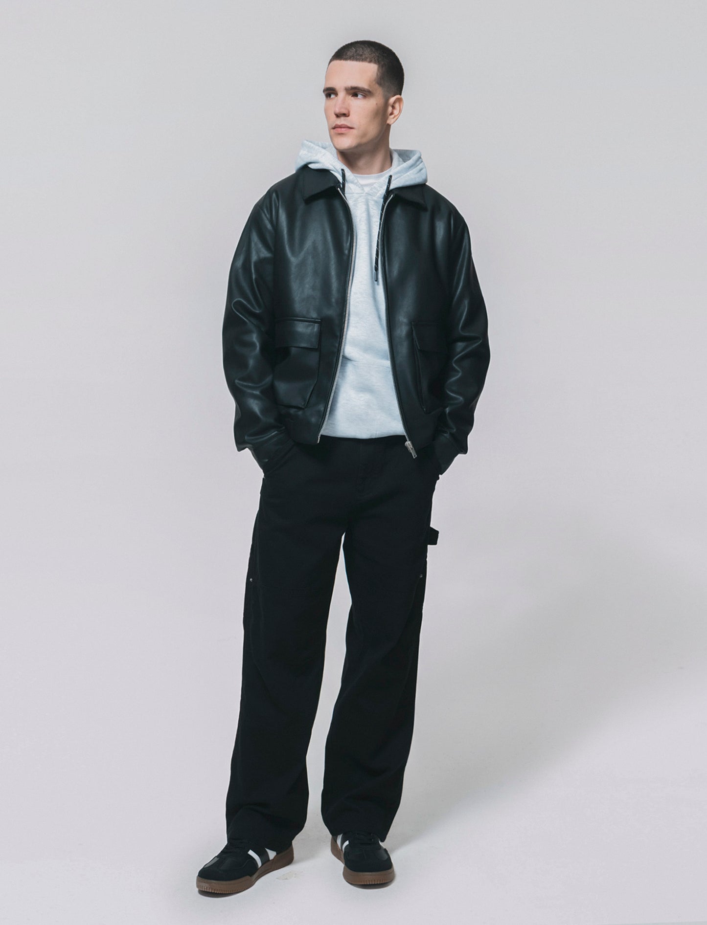 Pantaloni carpenter in denim e lino - Nero