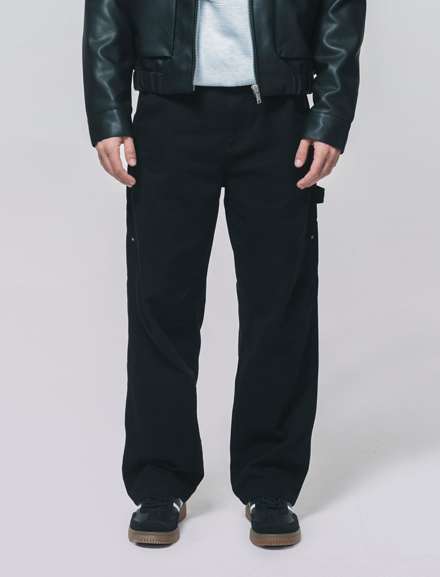 Pantaloni carpenter in denim e lino - Nero