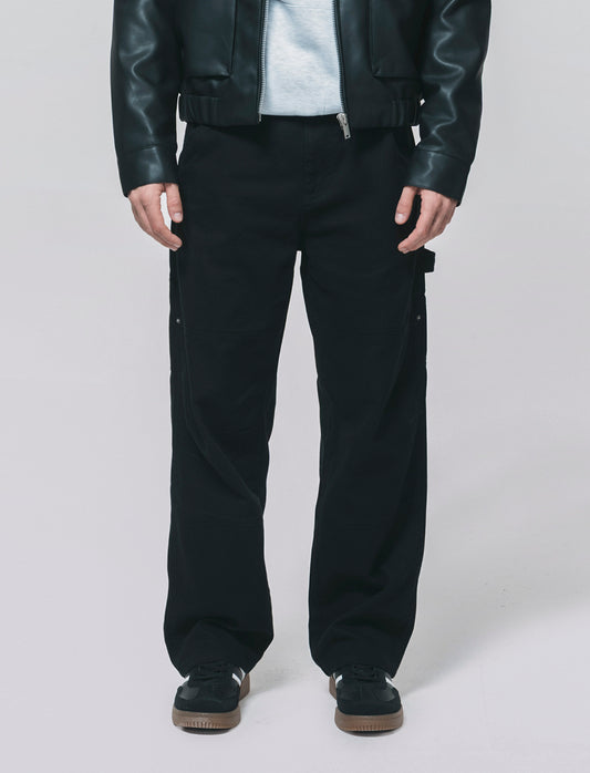 Pantaloni carpenter in denim e lino - Nero