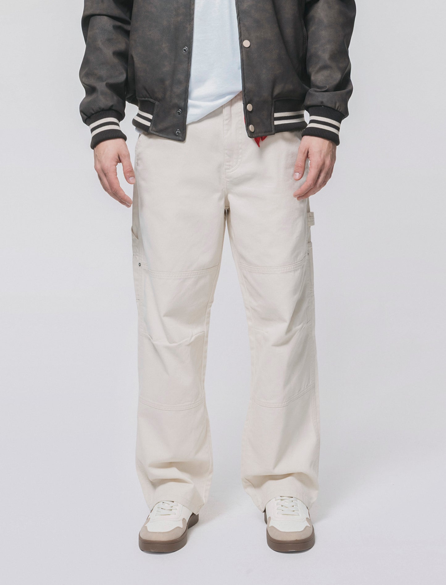 Pantaloni carpenter in denim e lino - Beige ecru