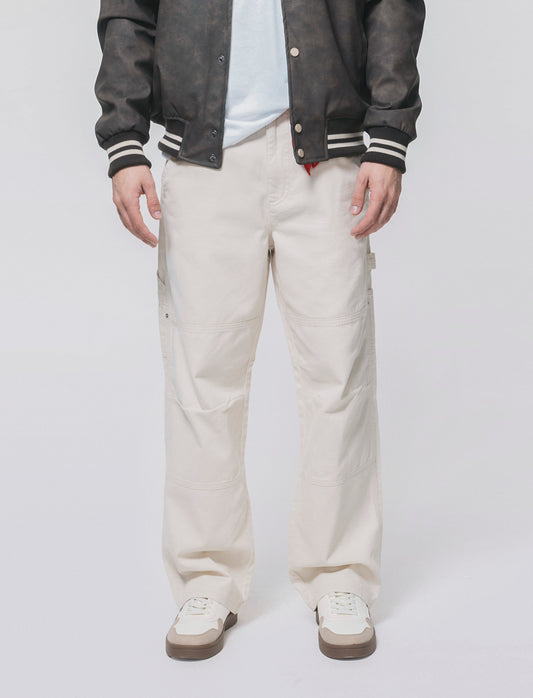 Pantaloni carpenter in denim e lino - Beige ecru