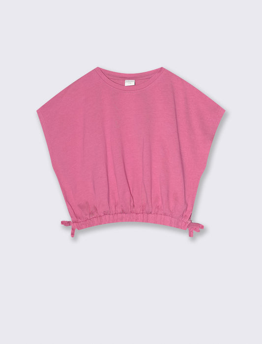 T-shirt estiva bambina con rouches - Rosa candy