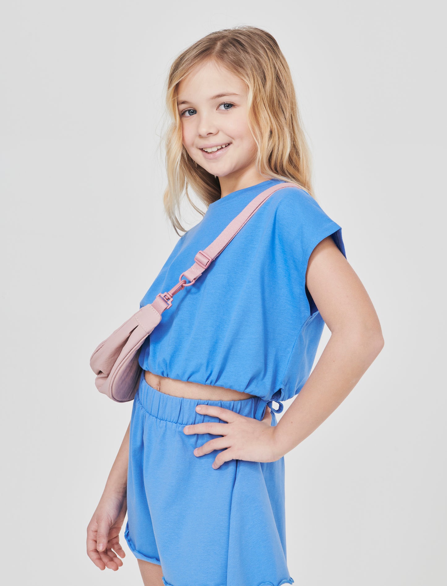 Summer T-shirt for girls with ruffles - Sky blue