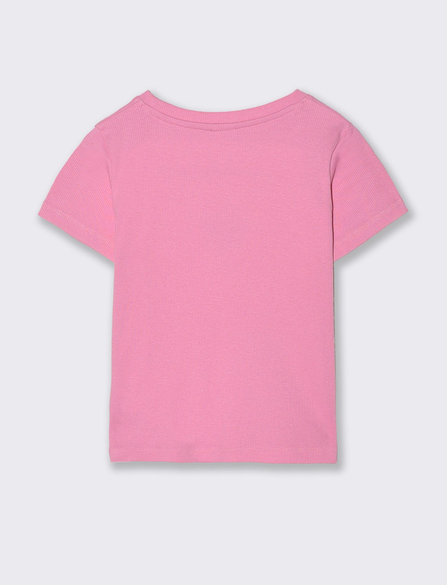 T-shirt in costina con stella e strass - Rosa candy