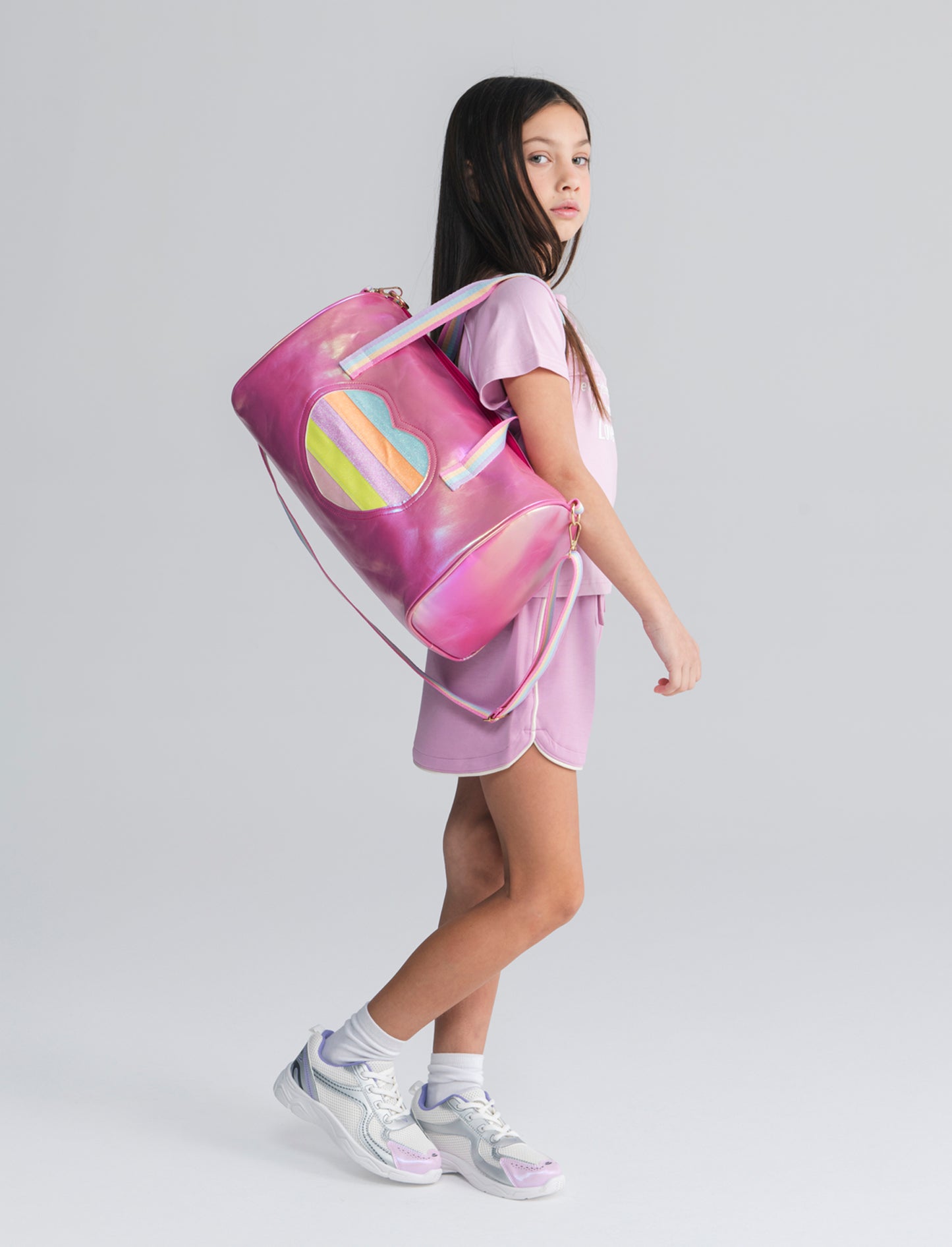 T-shirt sporty mezza manica con stampa - Rosa