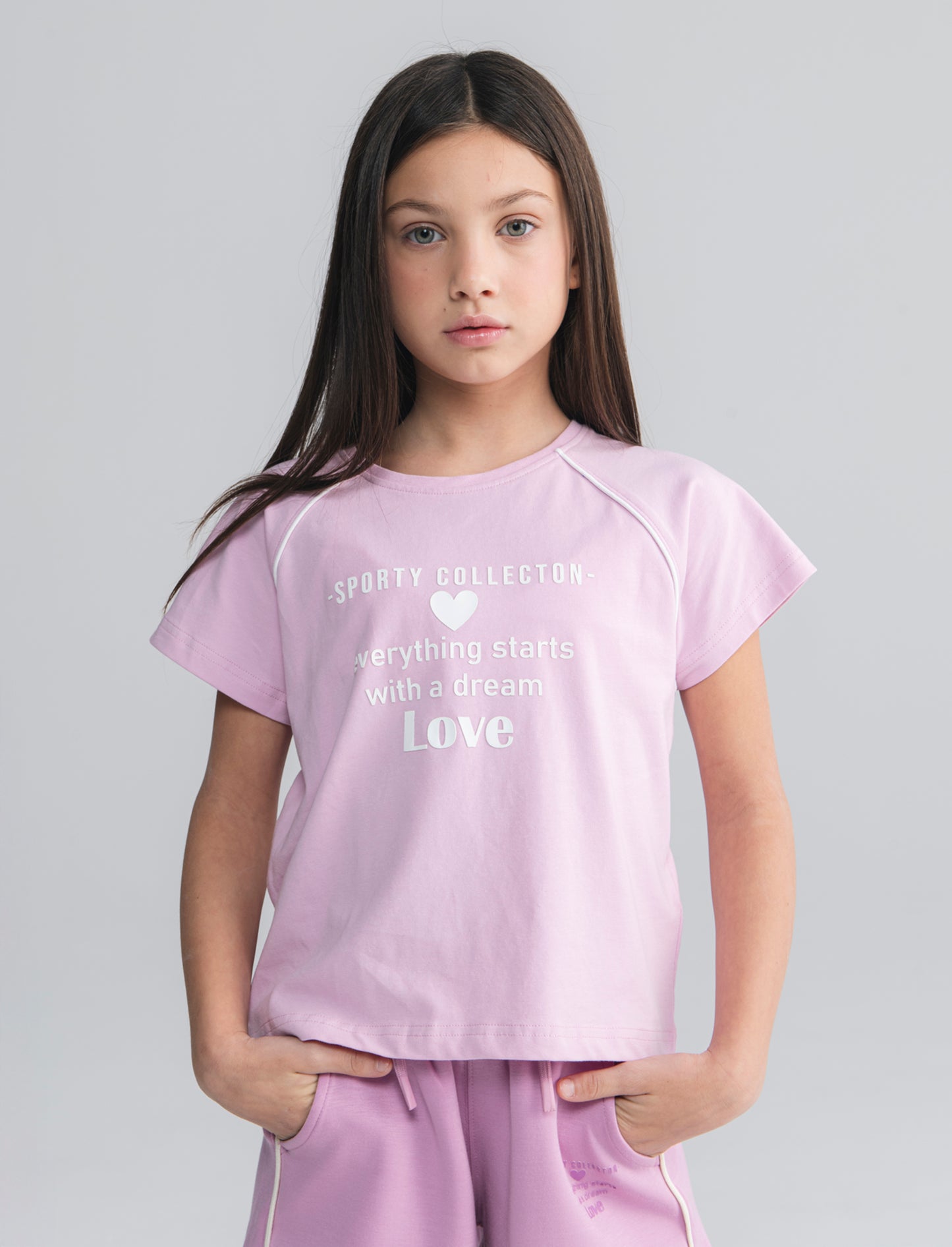 T-shirt sporty mezza manica con stampa - Rosa