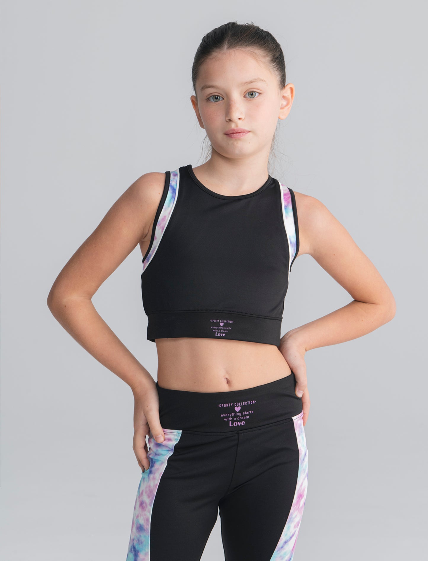 Sporty cropped tank top with printed details - Black