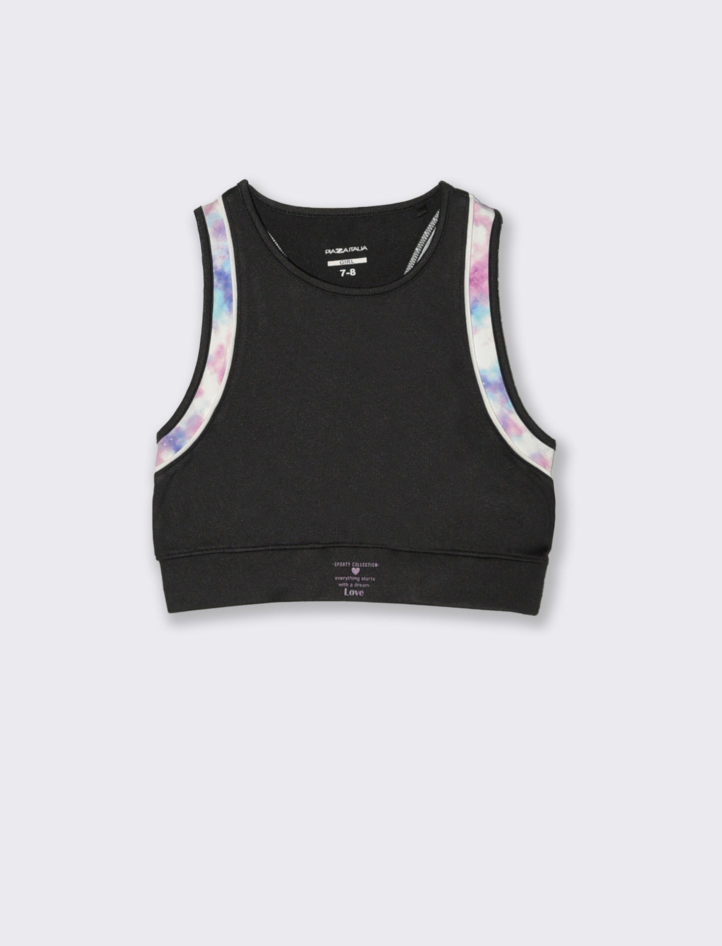 Sporty cropped tank top with printed details - Black