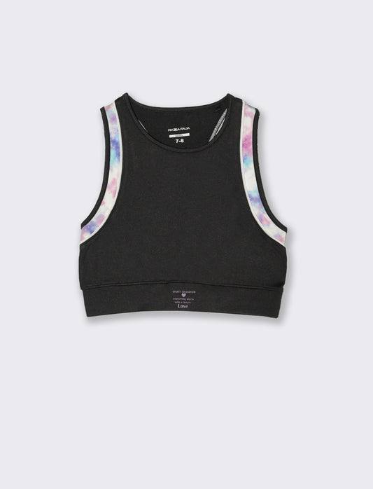 Canotta sporty cropped con dettagli stampati - Nero