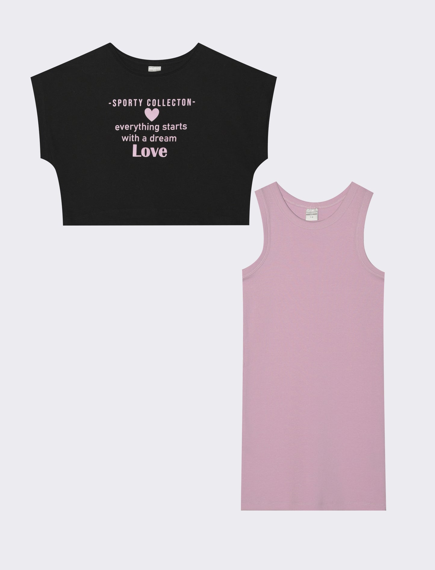 2-Piece Set: Rib Dress and Cropped T-Shirt - Pink