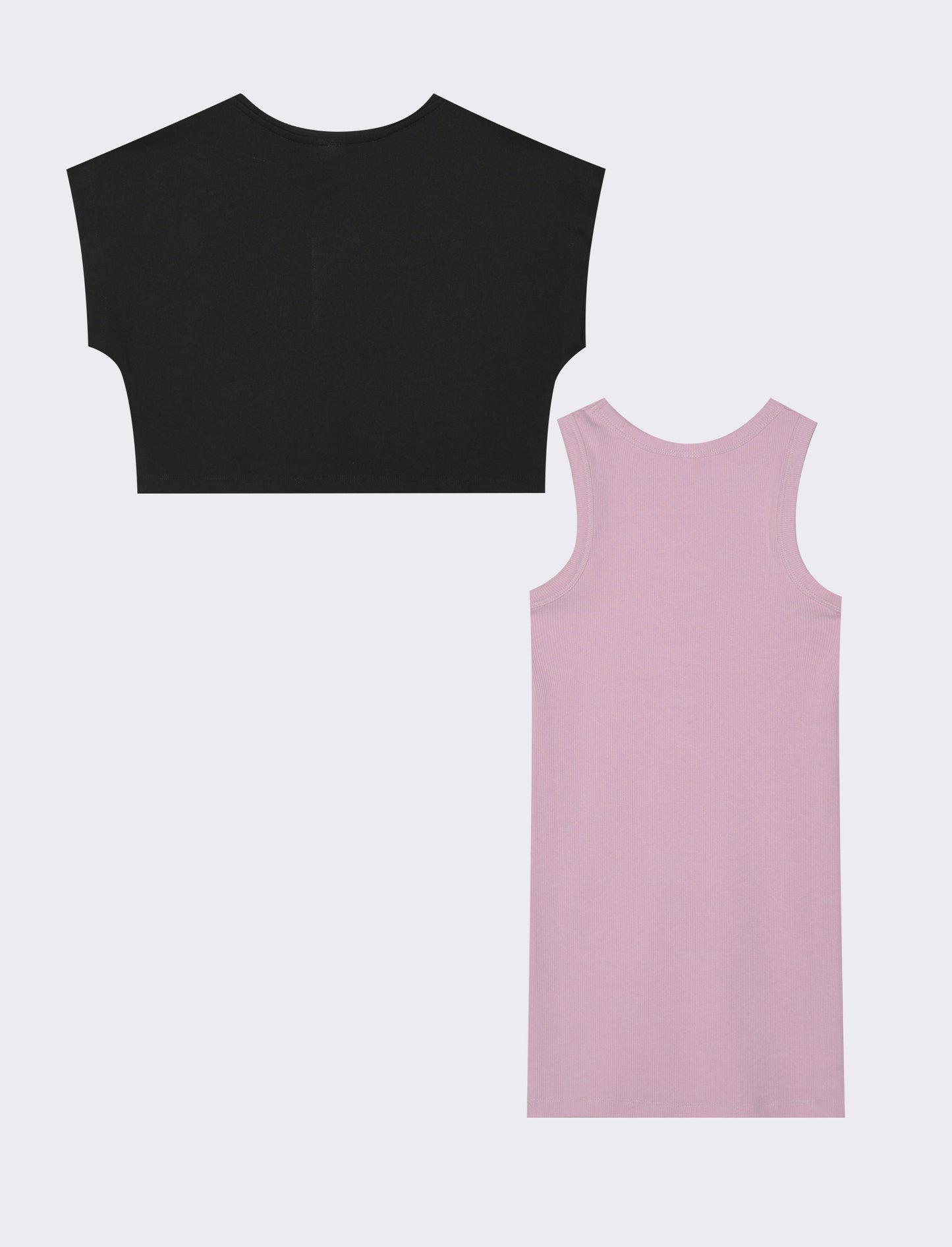 2-Piece Set: Rib Dress and Cropped T-Shirt - Pink