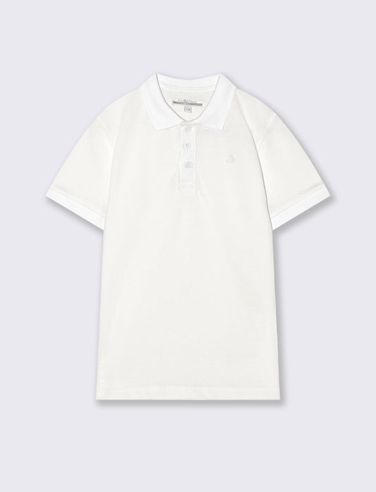Polo mezza manica in cotone con ricamo - Bianco