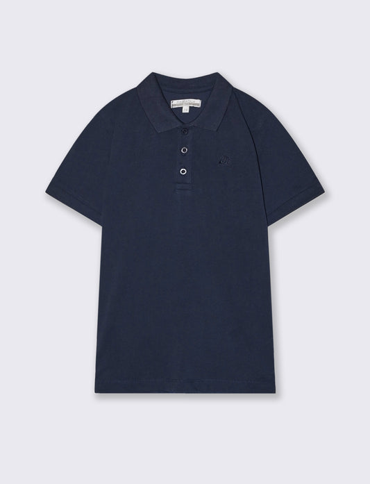 Polo mezza manica in cotone con ricamo - Blu