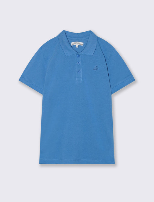 Polo mezza manica in cotone con ricamo - Blu oceano