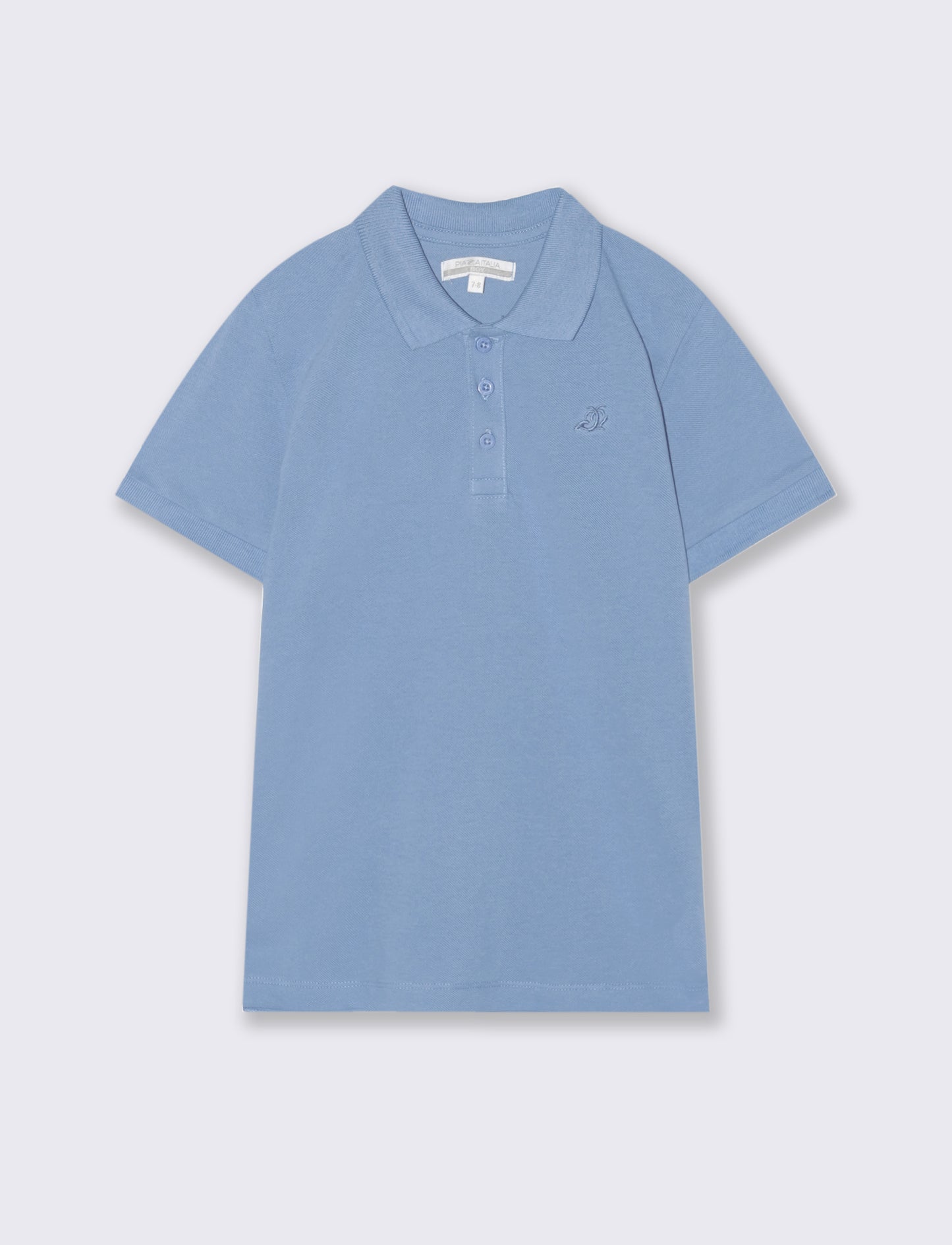 Polo mezza manica in cotone con ricamo - Azzurro
