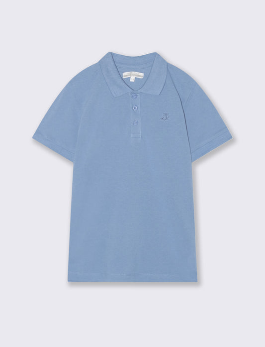 Polo mezza manica in cotone con ricamo - Azzurro