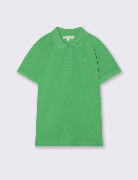 Polo mezza manica in cotone con ricamo - Verde prato