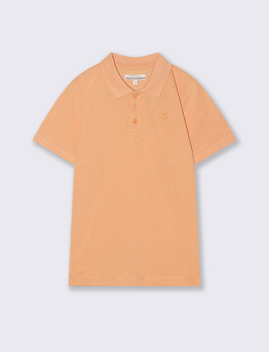 Polo mezza manica in cotone con ricamo - Pesca
