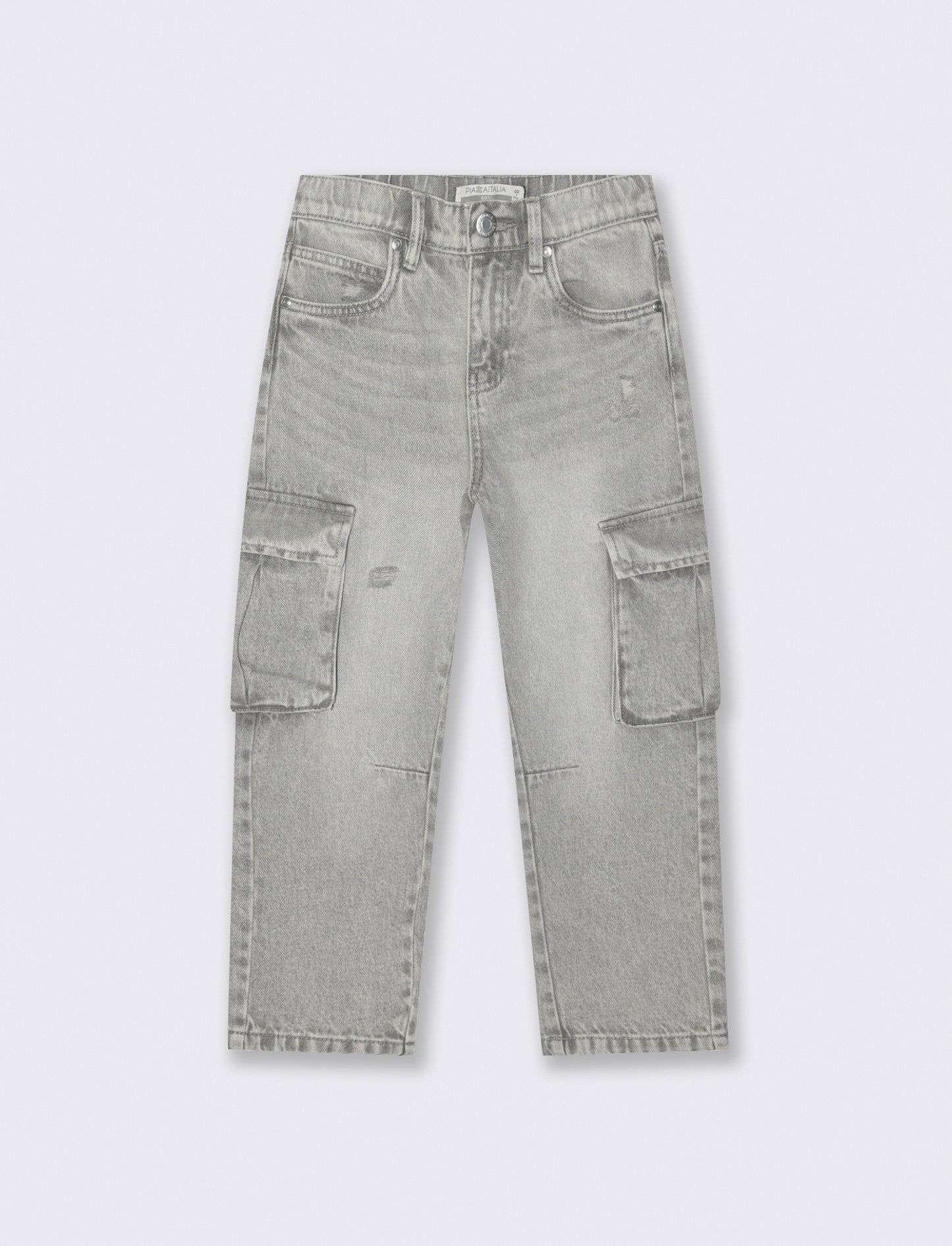 Jeans baggy in cotone con tache e vita elastica - Grigio