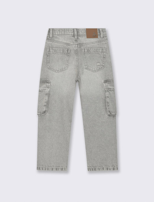 Cotton baggy jeans with pockets and elastic waistband - Grey