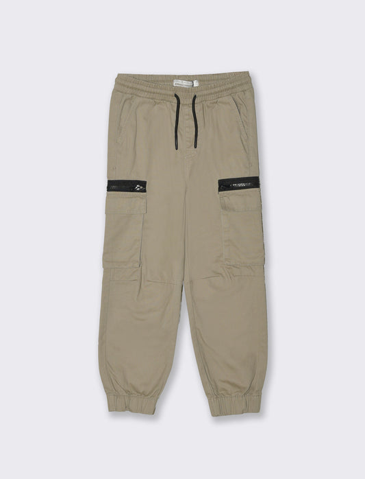 Cotton Jogger Pants with Drawstring - Beige