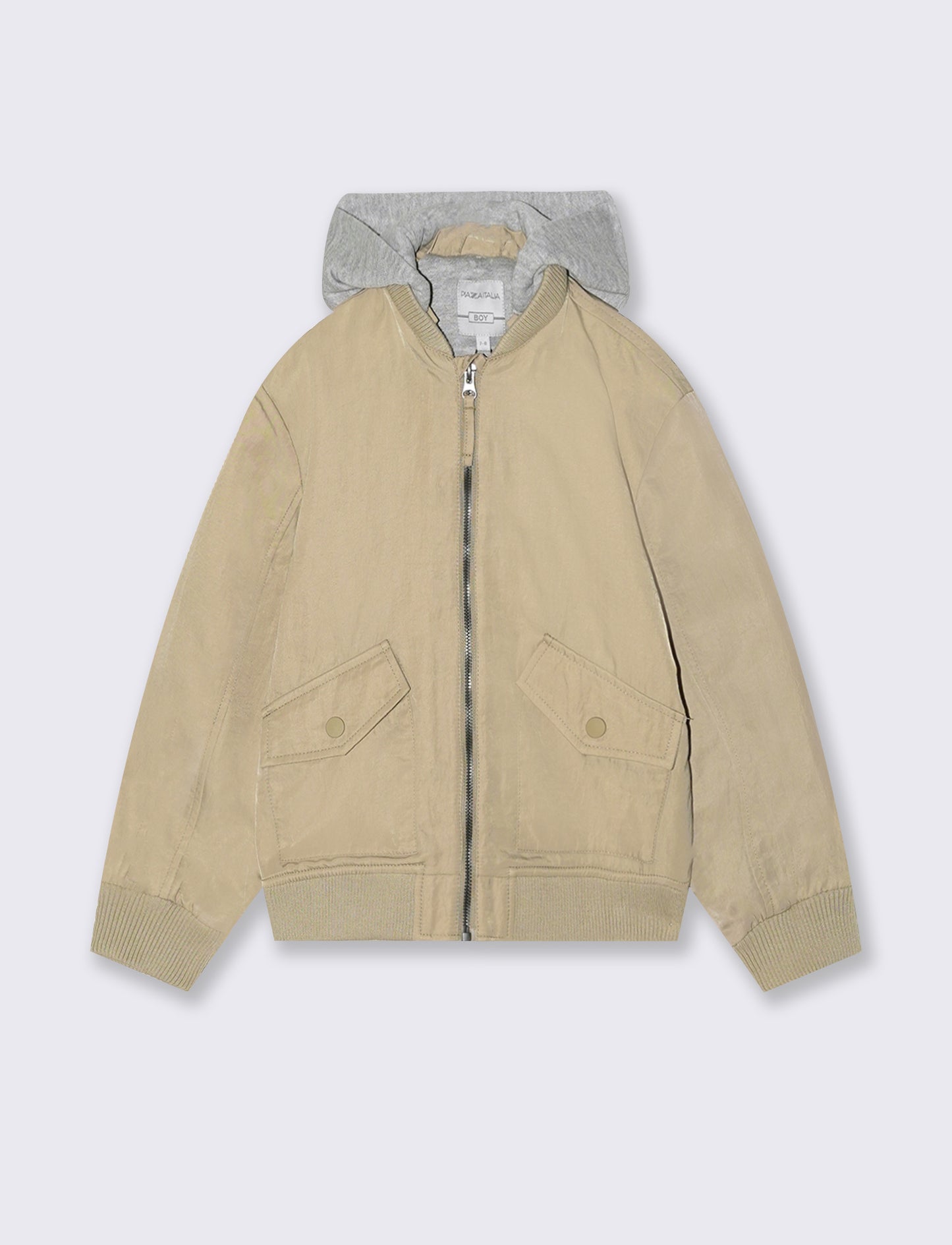 Giubbotto con cappuccio e zip frontale - Beige