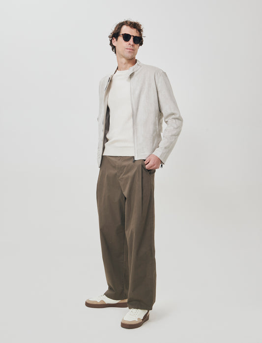 Giubbotto Scamosciato con Colletto Coreano - Beige