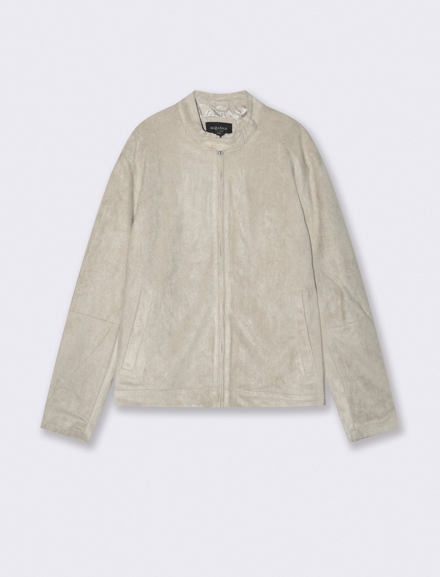 Suede Jacket with Korean Collar - Beige
