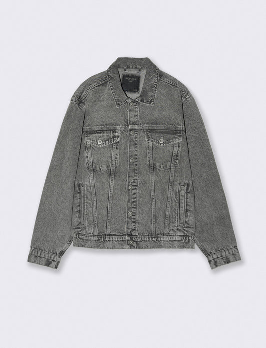 Giubbotto in denim effetto slavato - Grigio
