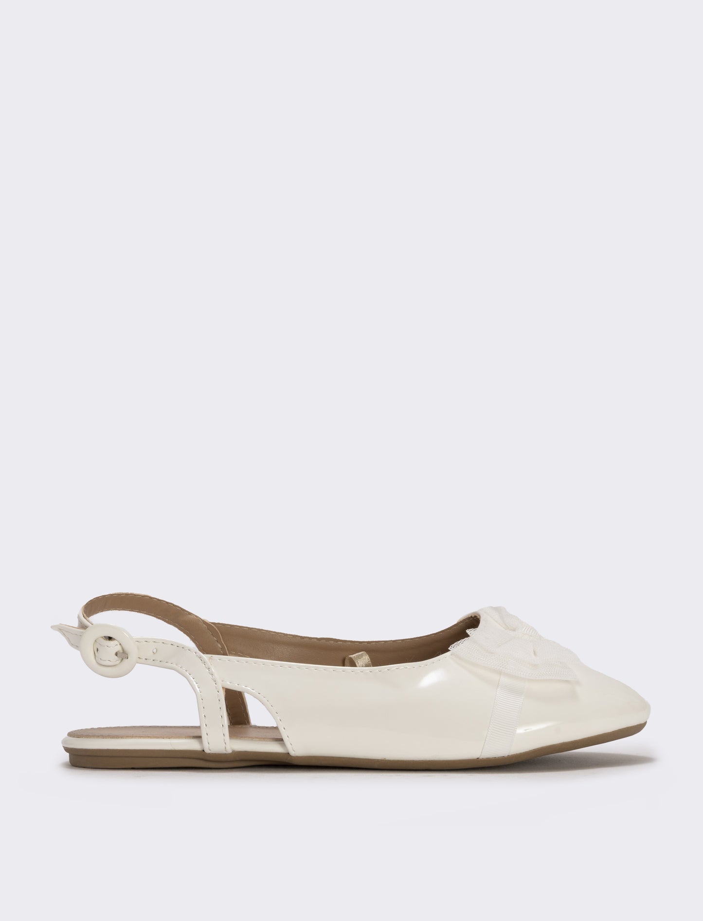 Slingback con fiocco in tulle da bambina. - Bianco panna