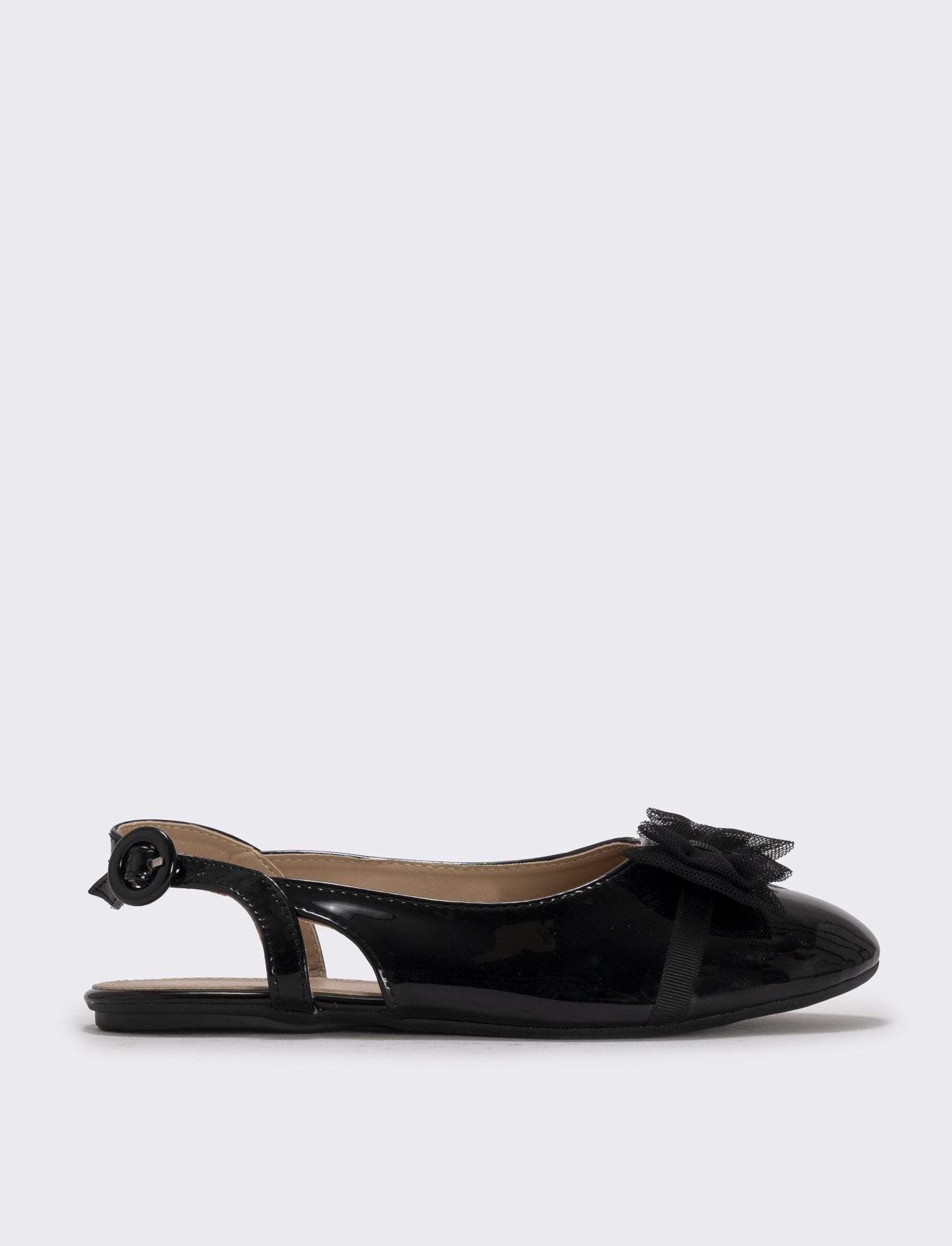 Slingback con fiocco in tulle da bambina. - Nero