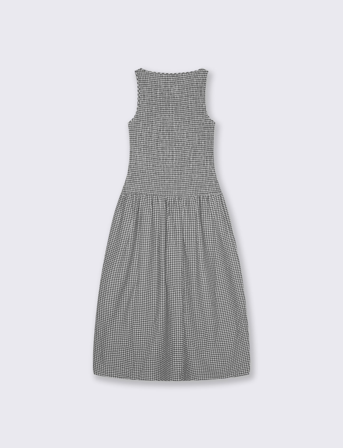 Vestito Smanicato in Stampa Vichy - Nero