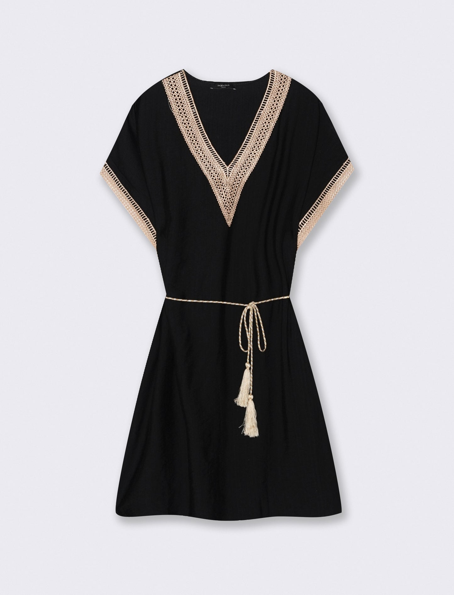 Vestito con cintura e passamaneria - Nero