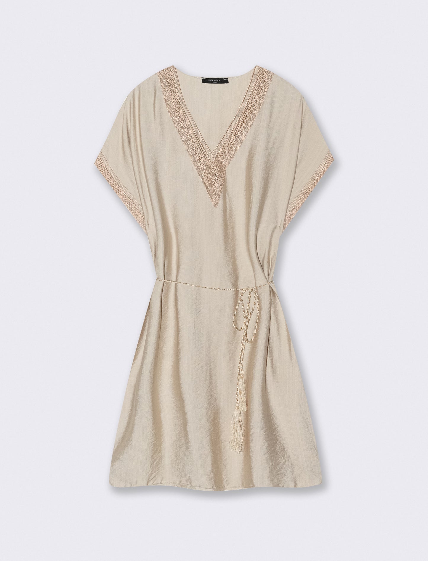 Vestito con cintura e passamaneria - Beige
