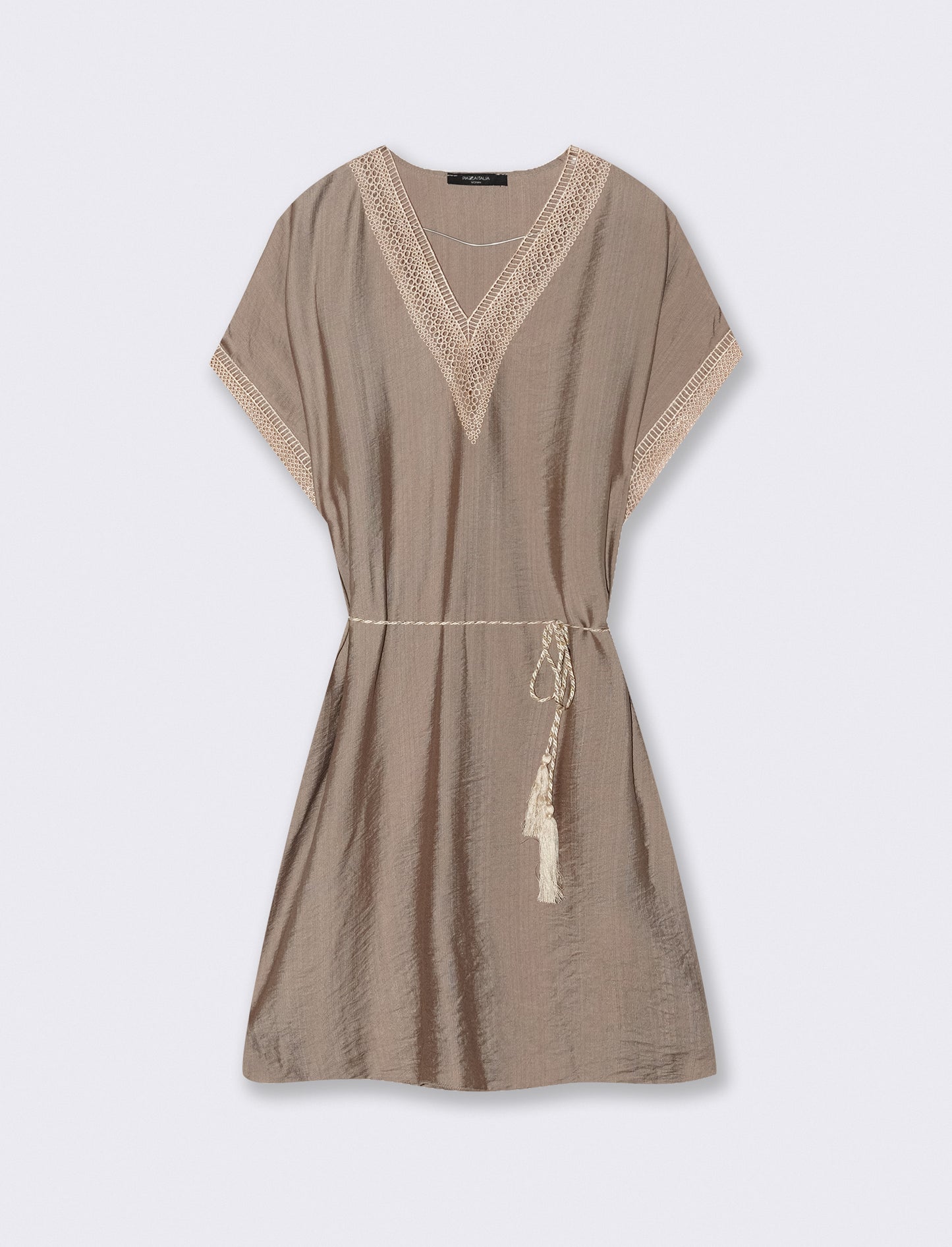 Vestito con cintura e passamaneria - Grigio fango