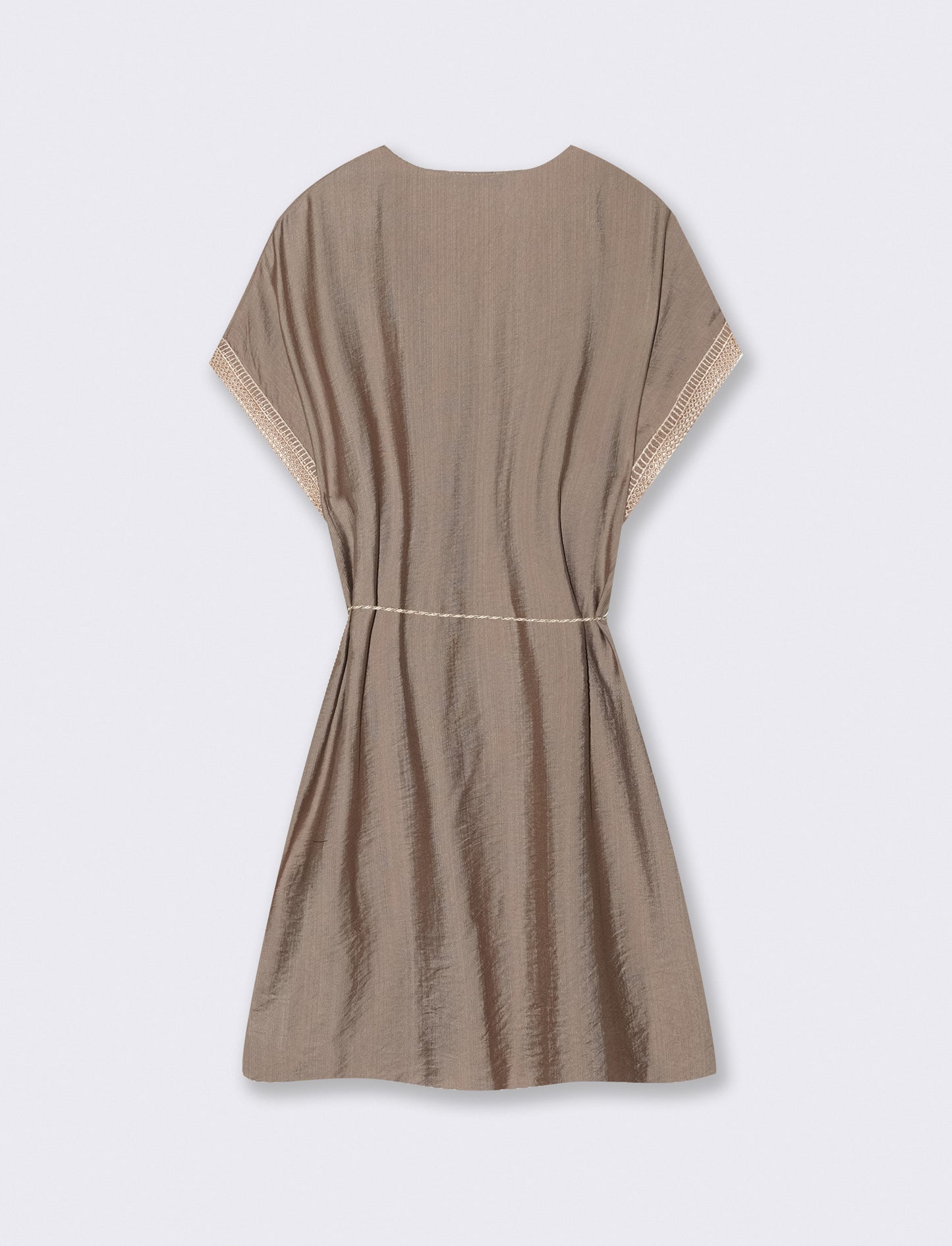 Vestito con cintura e passamaneria - Grigio fango