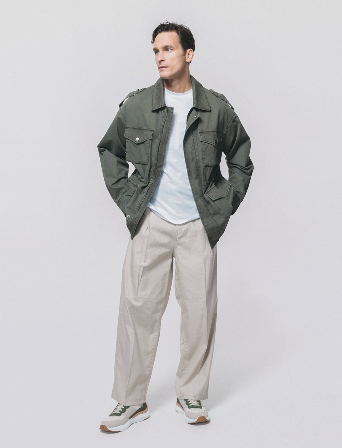 Giacca sahariana in cotone con tasche - Verde militare