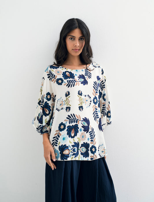 Tshirt in viscosa stampato - Blu
