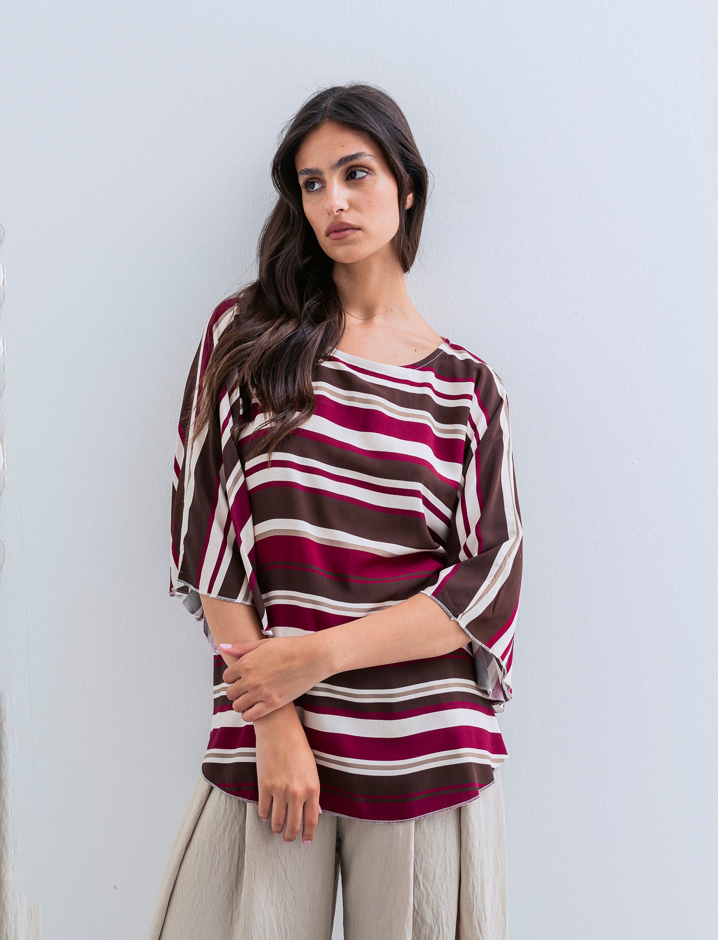 Tshirt in viscosa stampato - Bordeaux