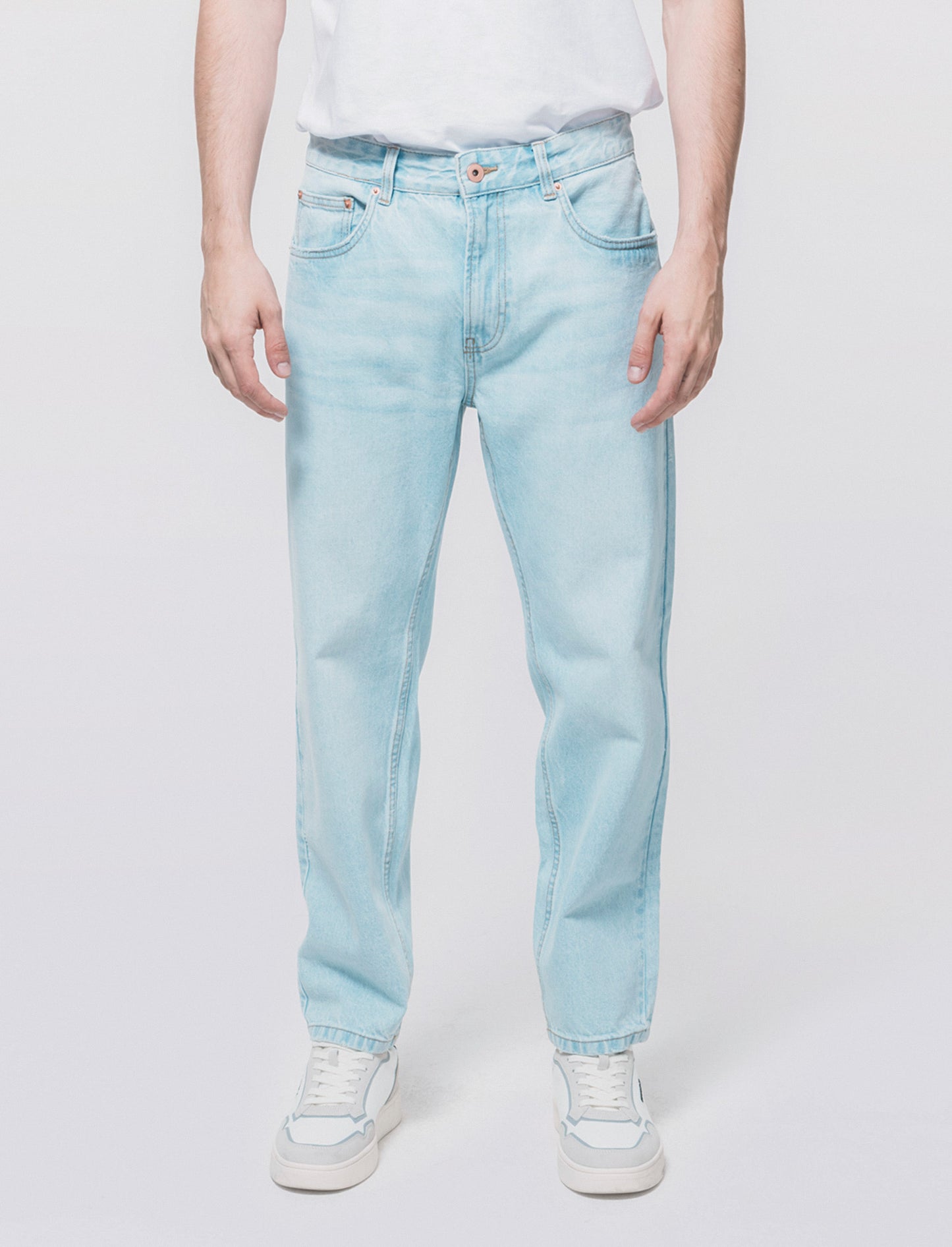Light Blue Distressed Straight Fit Jeans - Blue