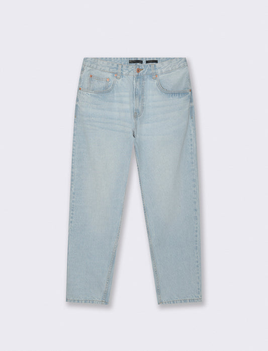 Jeans Blu Chiaro Straight Fit Effetto Slavato - Denim