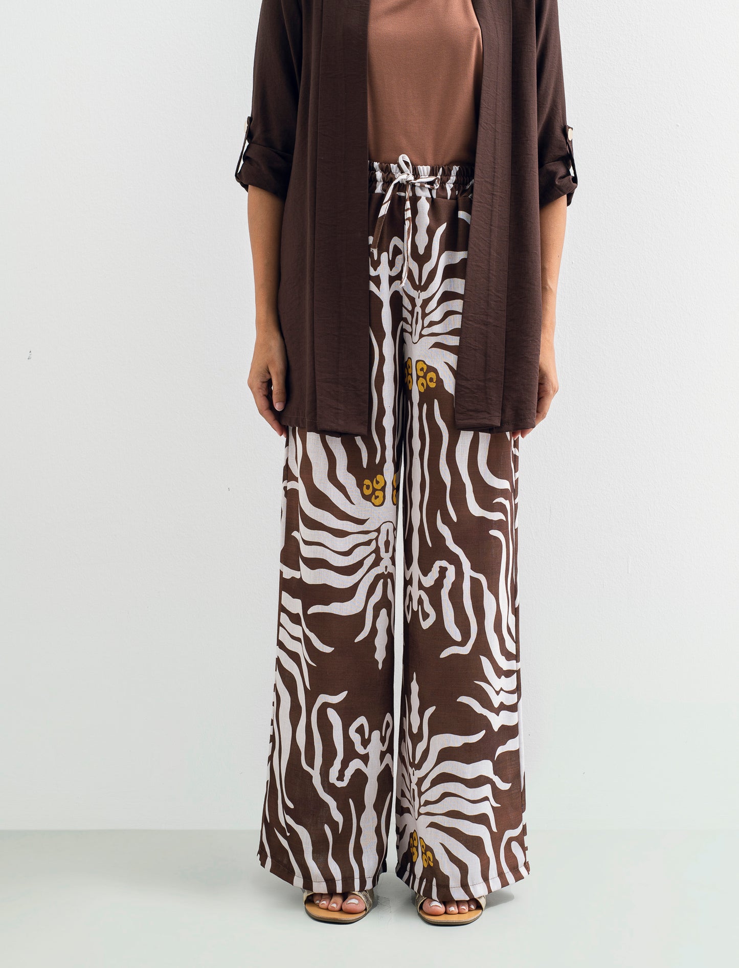 Pantalone palazzo stampato - Marrone tabacco