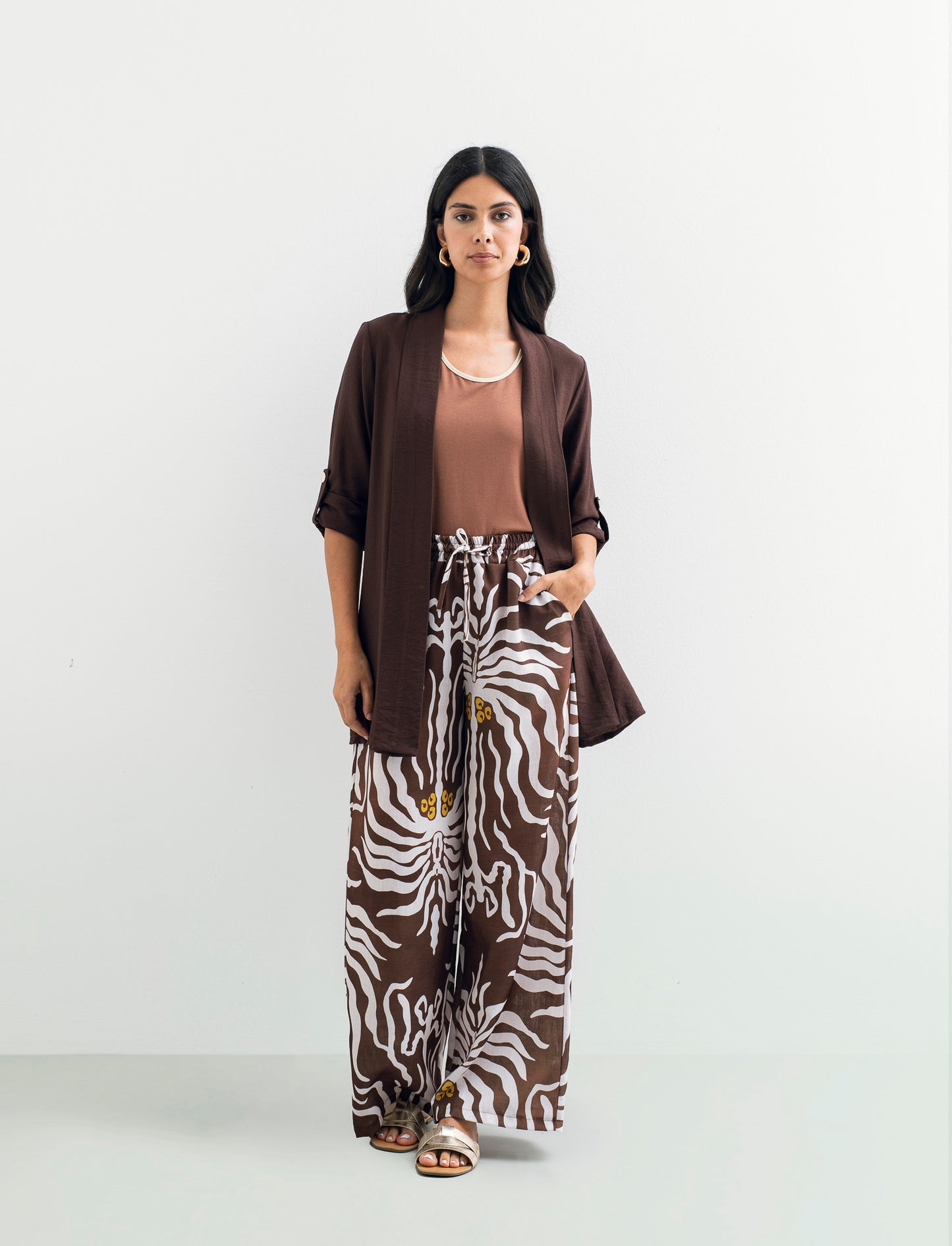 Pantalone palazzo stampato - Marrone tabacco