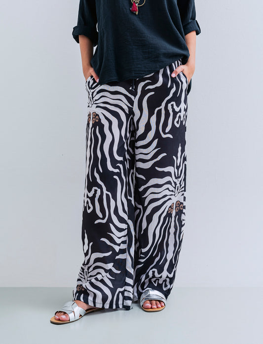 Pantalone palazzo stampato - Nero