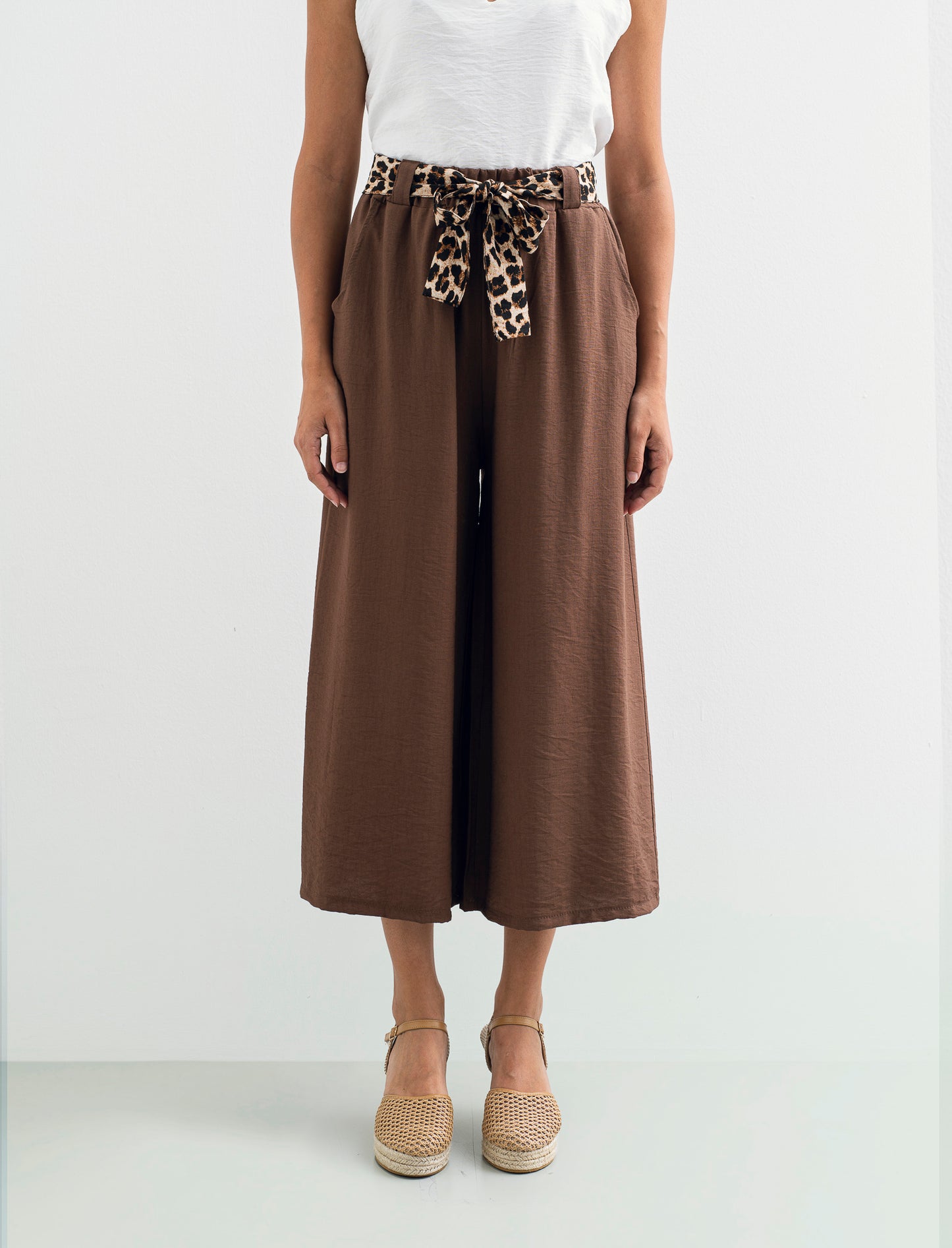 Pantalone largo con cintura stampata - Moro