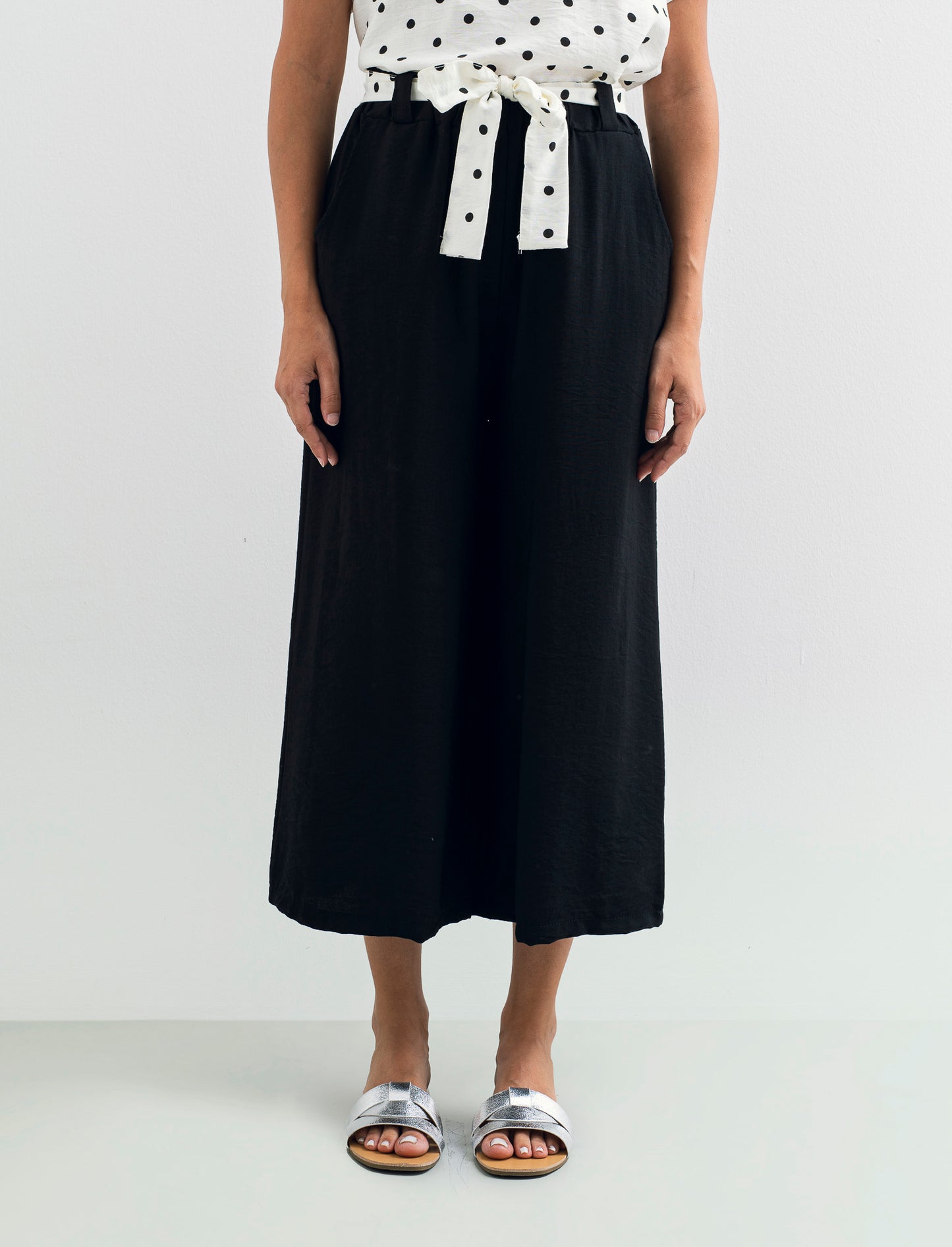 Pantalone largo con cintura stampata - Nero